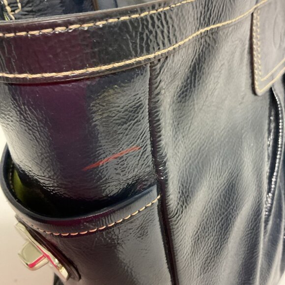 Coach pleated Gallery Tote black patent leather Shoulder Bag W/green Lining - Picture 8 of 15